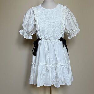 New &Marci White Ruffle Mini Dress- Puffy Sleeves, Bows and Pockets